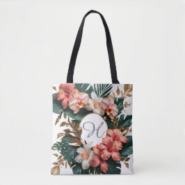 Bolso De Tela Elegant Tropical Floral Monogram Tote Bag