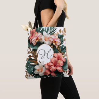 Bolso De Tela Elegant Tropical Floral Monogram Tote Bag