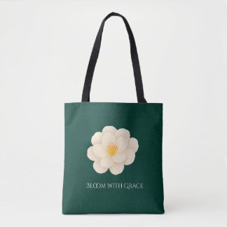 Bolso De Tela Elegant White Camellia Deep Green Botanical Bloom 