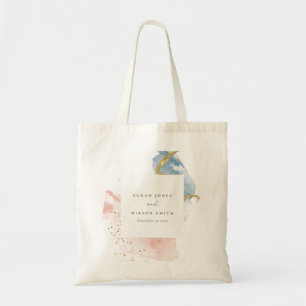 Bolso De Tela Elegante Abstract Watercolor Dorado Boda Azul Rosa