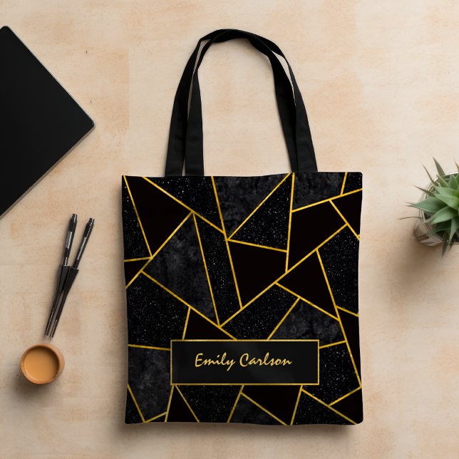 Bolso De Tela Elegante abstracto de oro negro geométrico (Subido por el creador)