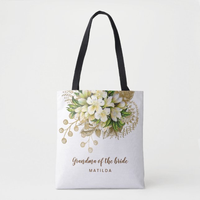 Bolso De Tela Elegante abuela floral dorada de la novia (Anverso)