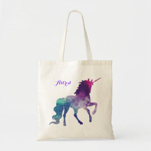Bolso De Tela Elegante acuarela azul morado unicornio moderno