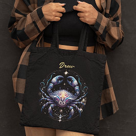Bolso De Tela Elegante acuarela Cáncer Zodiac Negro