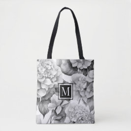 Bolso De Tela Elegante acuarela floral gris y blanco