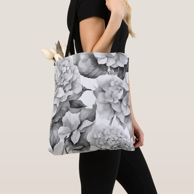 Bolso De Tela Elegante acuarela floral gris y blanco (Detalle)