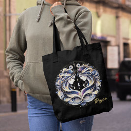 Bolso De Tela Elegante acuarela Gemini Zodiac Negro