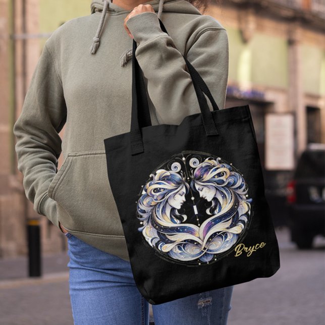 Bolso De Tela Elegante acuarela Gemini Zodiac Negro (Subido por el creador)