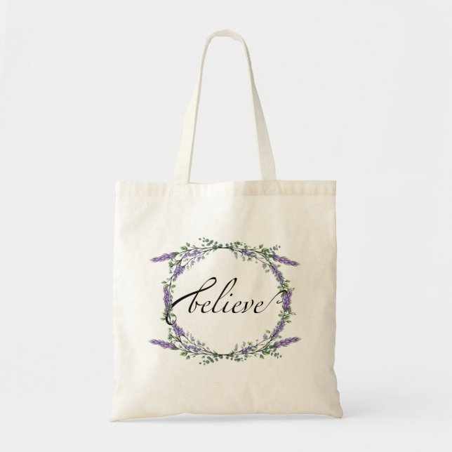 Bolso De Tela Elegante acuarela Lavanda Eucalyptus cree (Frente)