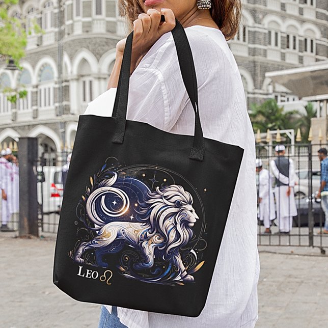 Bolso De Tela Elegante acuarela Leo Zodiac Negro (Subido por el creador)