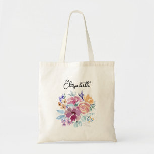 Bolso De Tela Elegante acuarela Primavera Floral Posy Personaliz