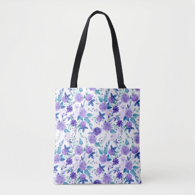 Bolso De Tela Elegante acuarela Purple Floral Bouquet | (Anverso)