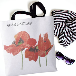 Bolso De Tela Elegante acuarela Red Poppies Dos Bandas Opciones