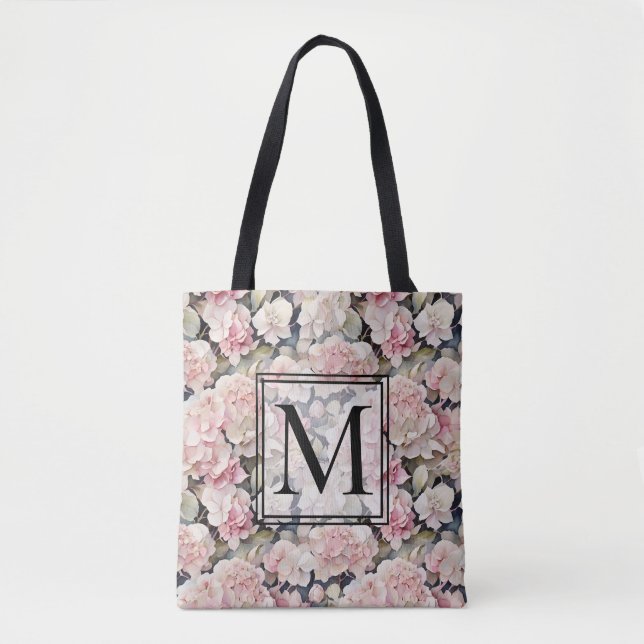 Bolso De Tela Elegante acuarela rosa hidrangeas florales (Anverso)