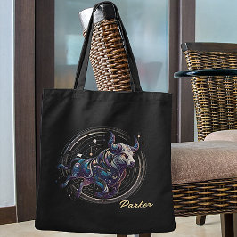 Bolso De Tela Elegante acuarela Taurus Zodiac Negro