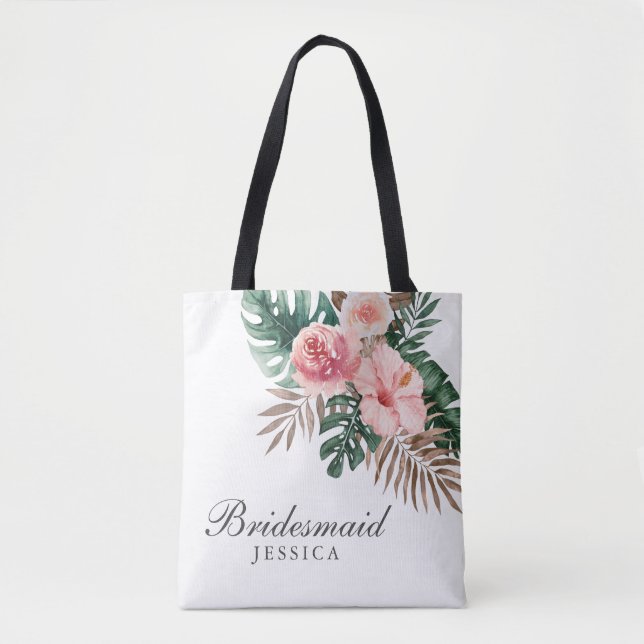 Bolso De Tela Elegante acuarela Tropical Bridesmaid Tote Bag (Anverso)