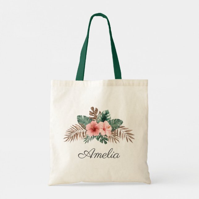 Bolso De Tela Elegante acuarela Tropical Floral Bridesmaid (Reverso)