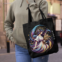 Bolso De Tela Elegante acuarela Virgo Zodiac Negro