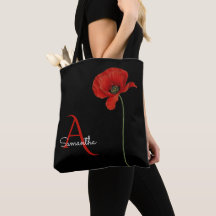 Elegante adormidera roja monogramada en negro