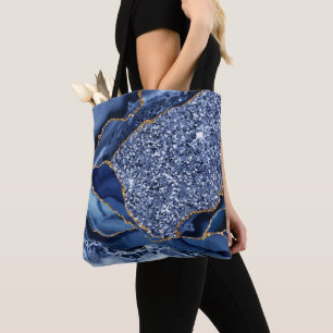 Bolso De Tela Elegante ágata oceánica azul marino y dorado
