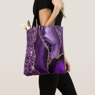 Bolso De Tela Elegante Ágata Oceánica con Purpurina Dorada y Mor