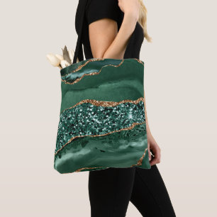 Bolso De Tela Elegante ágata oceánica verde y dorada con brillo