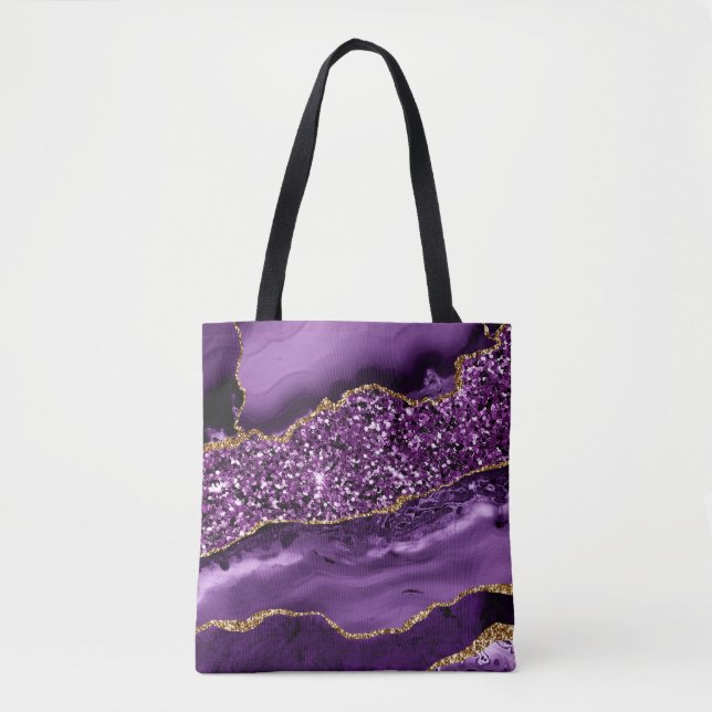 Bolso De Tela Elegante Agate oceánico Purpurina morado y dorado (Anverso)