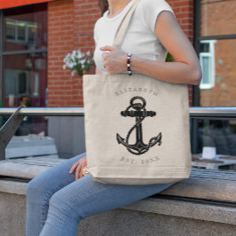 Bolso De Tela Elegante Ancla Negra Nautical Personalizada