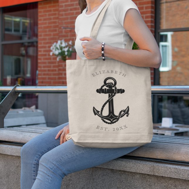 Bolso De Tela Elegante Ancla Negra Nautical Personalizada (Subido por el creador)