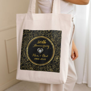 Bolso De Tela Elegante Aniversario del Boda Negro y Oro 50