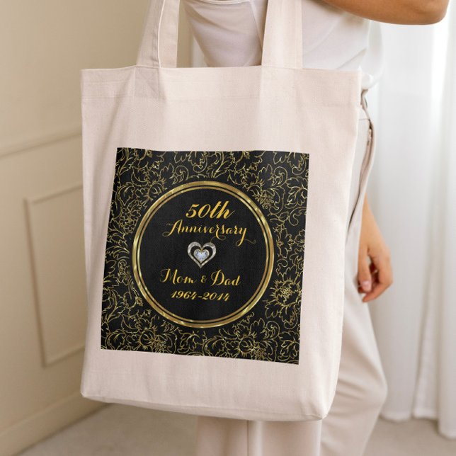 Bolso De Tela Elegante Aniversario del Boda Negro y Oro 50 (Subido por el creador)
