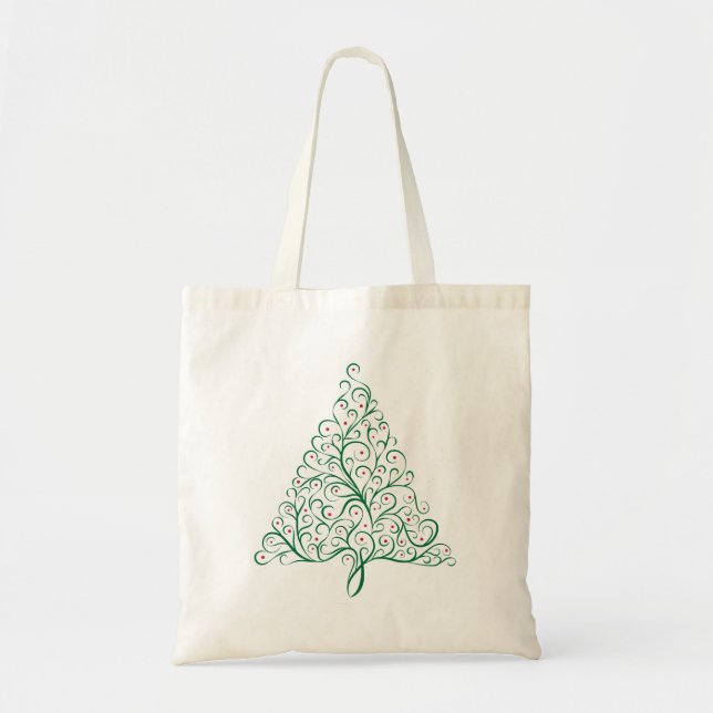 Bolso De Tela Elegante árbol de Navidad rojo y verde caligrafía (Frente)