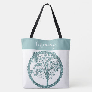 Bolso De Tela Elegante árbol Purpurina azul del yoga Life Zen