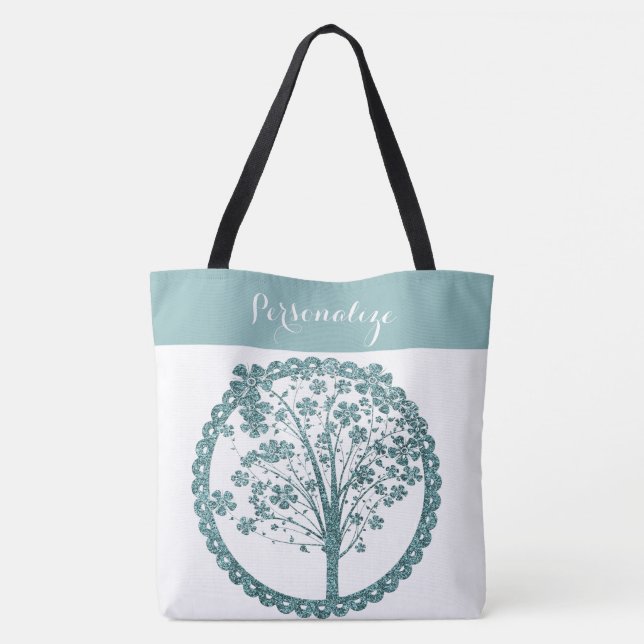 Bolso De Tela Elegante árbol Purpurina azul del yoga Life Zen (Reverso)