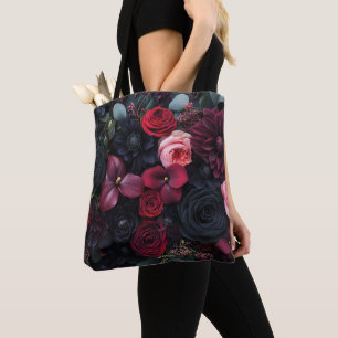 Bolso De Tela Elegante Arreglo Floral Oscuro Con Rosas