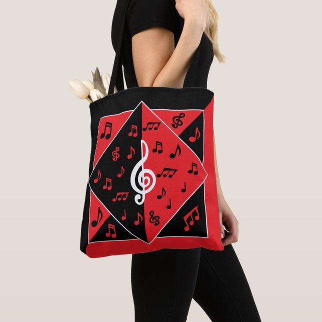 Bolso De Tela Elegante Art Deco Music Notes Red Black White (Detalle)