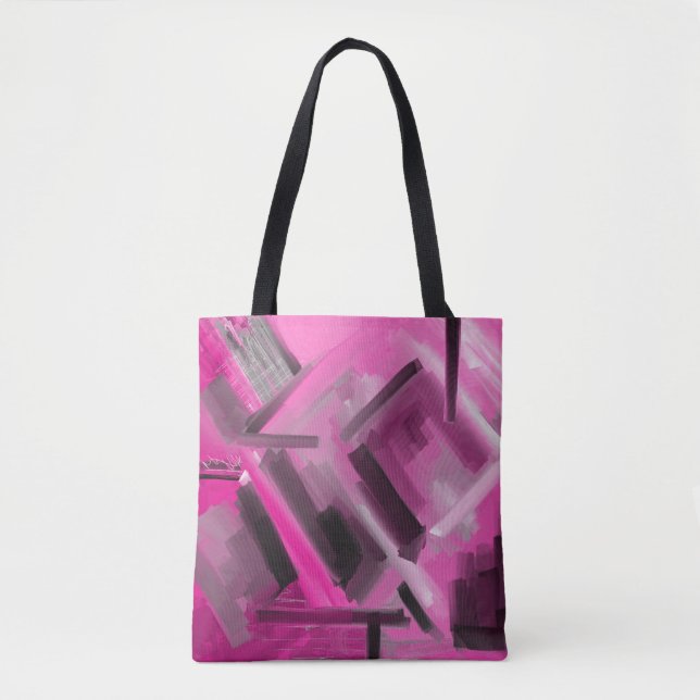 Bolso De Tela Elegante arte abstracto de gris negro rosado (Anverso)