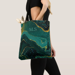 Bolso De Tela Elegante arte de mármol turquesa en falso purpurin