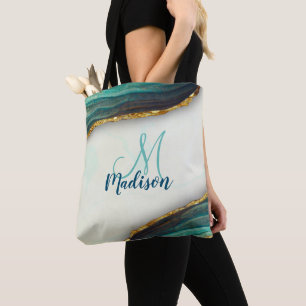 Bolso De Tela Elegante arte de mármol verde esmeralda falso purp