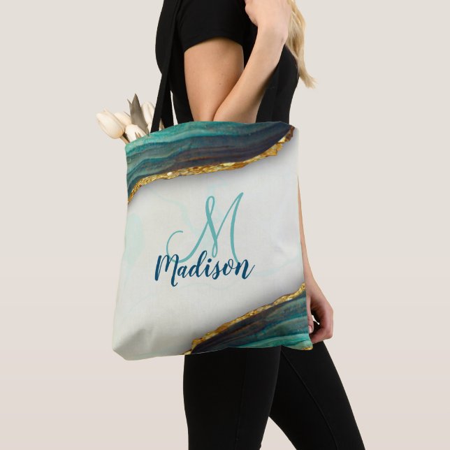 Bolso De Tela Elegante arte de mármol verde esmeralda falso purp (Detalle)