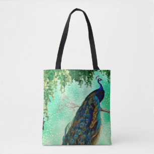 Bolso De Tela Elegante arte de pavo real vintage                