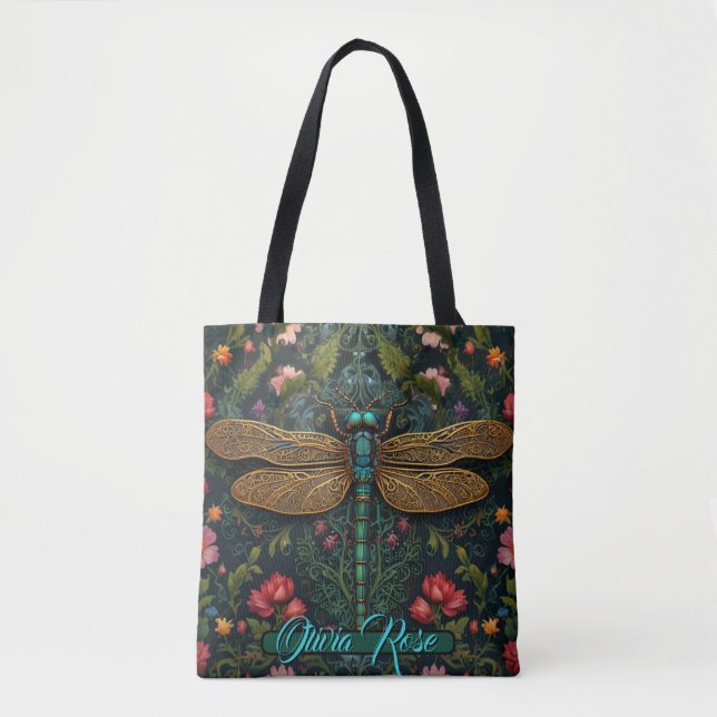 Bolso De Tela Elegante arte nouveau dragonfly boho botánico (Anverso)
