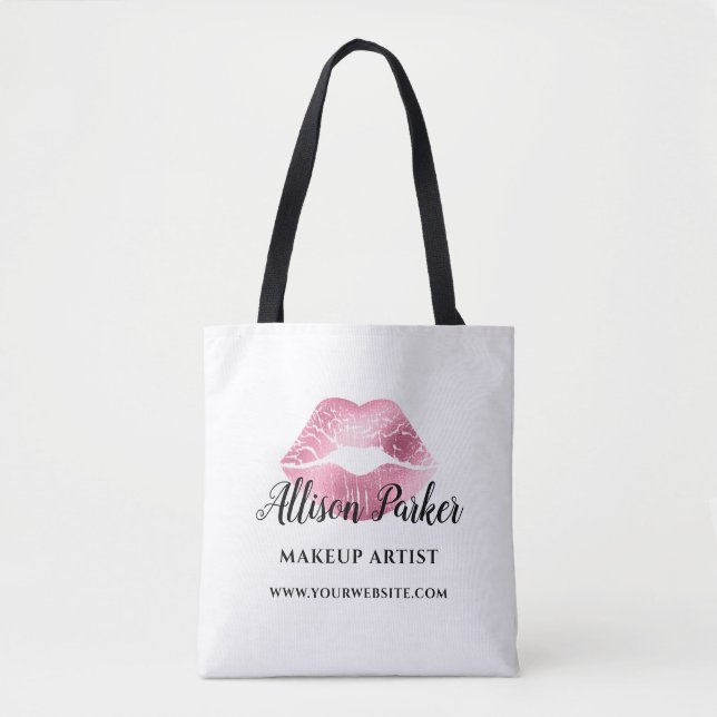 Bolso De Tela Elegante artista de maquillaje de labios rosados (Anverso)