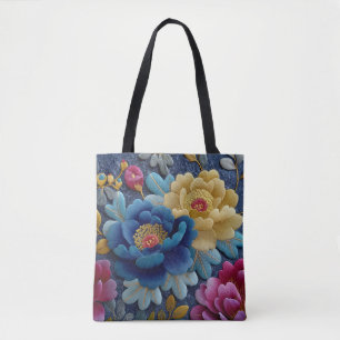 Bolso De Tela Elegante Aspecto Floral Bordado Peonía Vintage