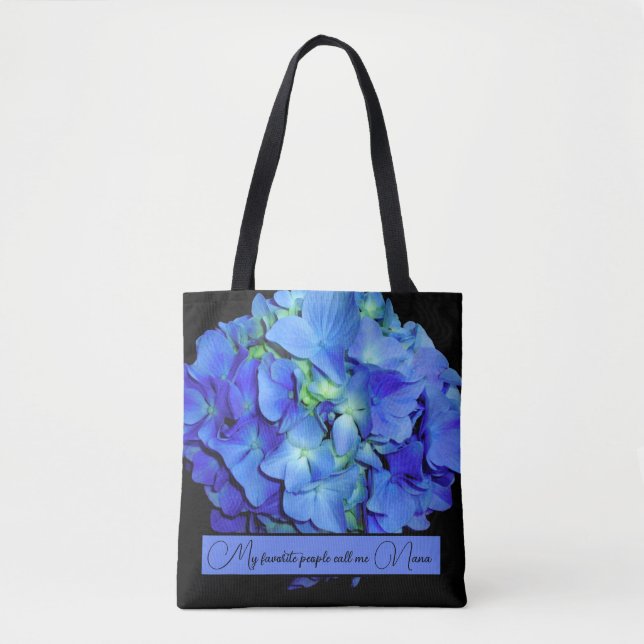 Bolso De Tela Elegante azul floral rosas azul hortensias azules (Anverso)