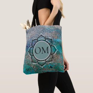 Bolso De Tela Elegante azul Purpurinoso OM Lotus