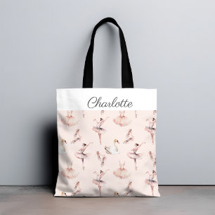 Bolso De Tela Elegante Ballerina Ballet Rosa Nombre Personalizad