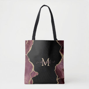 Bolso De Tela Elegante Baño de Agate Purpurina de Oro Borgoña