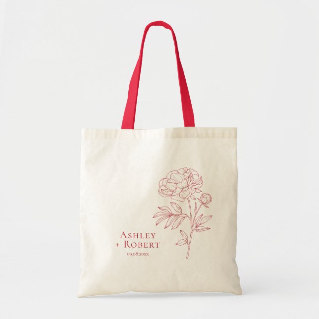 Bolso De Tela Elegante bienvenida Boda de flores Red Peony (Frente)