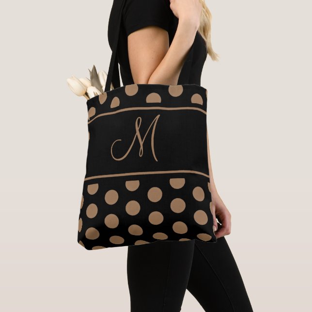Bolso De Tela Elegante Black Brown Dots Stripe Monograma Thor (Detalle)